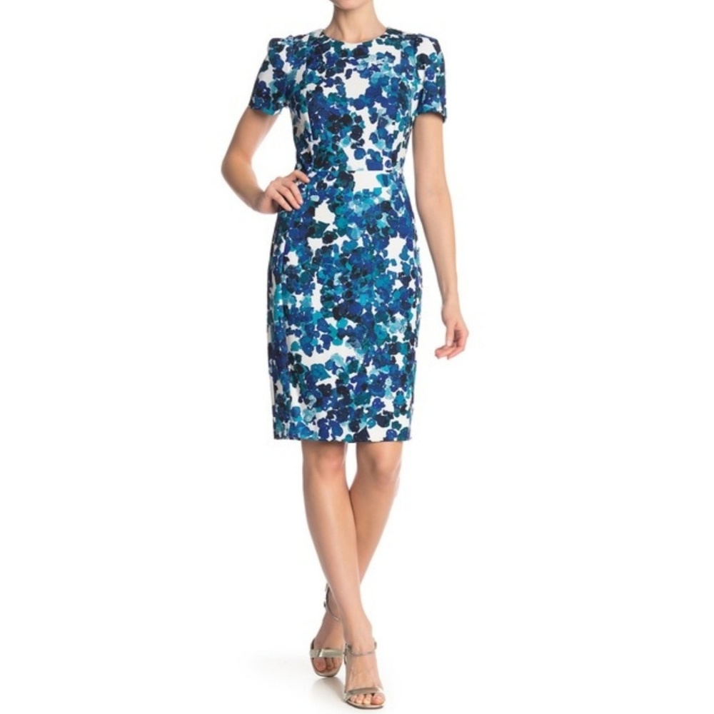 Calvin Klein Blue Teal Floral Sheath Dress